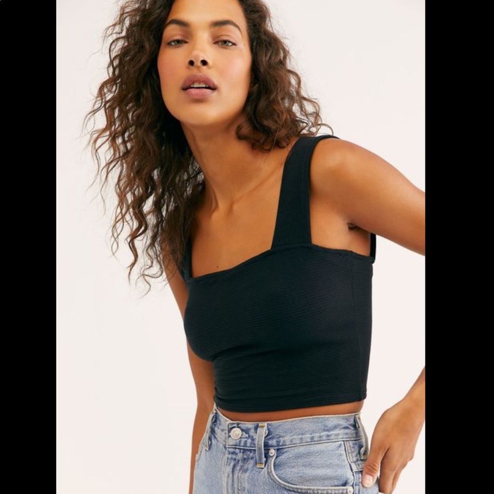 Free People Square Neck Rib Top, XS, Black, NWT